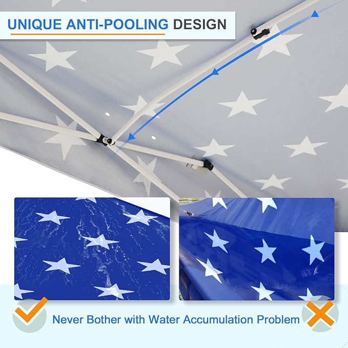 EAGLE PEAK Pop Up Canopy Tent with Wheeled Carry Bag, 8 Stakes, 4 Ropes, 4 Weight Bags, Easy Set Up Tent Canopy, 12x12 ft, 144sqft of Shade, American Flag