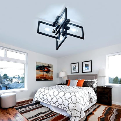 ZGLAOJT 4-Light Flush Mount Ceiling Light Black Industrial Kitchen Light Fixtures Modern Matte Sputnik Chandelier for Dining Room Bedroom Farmhouse Living Room.