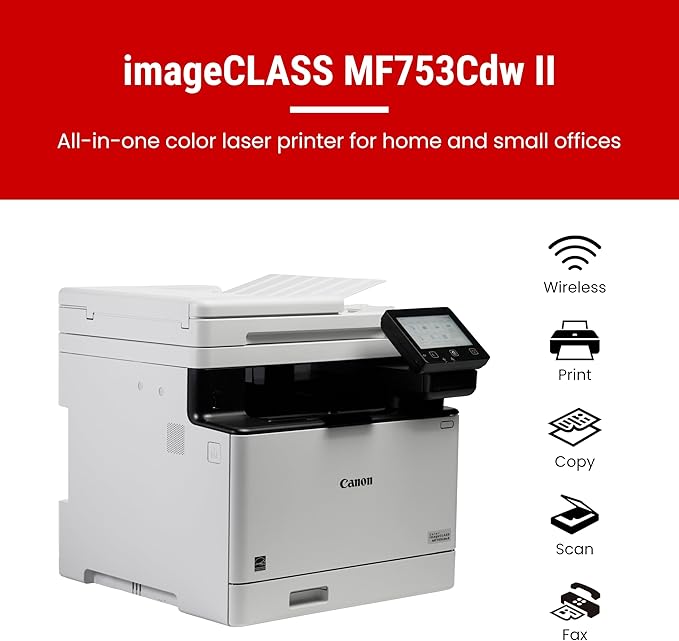 Canon Color imageCLASS MF753Cdw II - Wireless Duplex Laser Printer, All-in-One with Scanner, Copier, Fax, Auto Document Feeder, 3 Year Limited Warranty, 35 PPM
