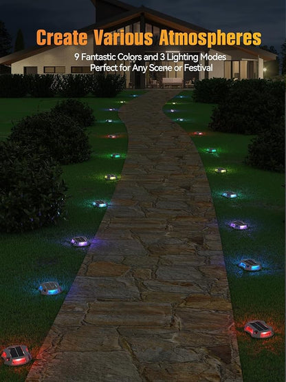 Solar Driveway Lights Solar Dock Lights 9 Colors in 4 Pack, Waterproof IP68, Outdoor, for Driveway Markers, Pathway, Sidewalk, Marine Dock, Warning Step