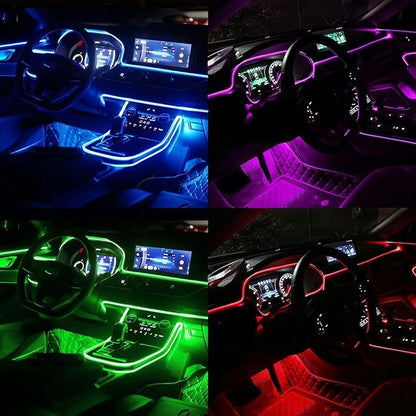 Interior Car Lights, SAMGCHI USB Car LED Strip Lights, Car Ambient Lighting Kit with 236 inches Fiber Optic, RGB EL Wire Lights APP and RF Remote Control Music Sync and DIY Mode DC 12V