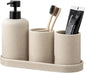 Bathroom Accessories Set, 6 PCS Modern Bathroom Accessory Set with 13.5 OZ Soap Dispenser, Toothbrush Holder, Vanity Tray, Tumbler, 2 PCS Qtip Holders (Beige 4PCS)