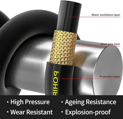 POHIR Power Washer Hose 25FT x 1/4 Inch with 3/8" Quick Connector, High Tensile Wire Braided Heavy Duty Kink Resistant High Pressure Hose 4200PSI, 2 Pcs M22 to 3/8 Adapters Set Accessories