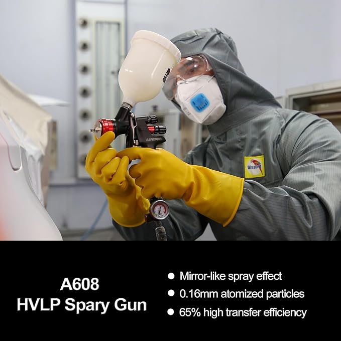 AEROPRO Tools A608 HVLP Air Spray Gun, 1.3mm Nozzle, 600cc Plastic Cup, Auto Paint Spray Gun, Automotive Paint Gun, Body Repair Paint Spray Guns, Car Paint Gun for Touch Up, Primer, Top Coat