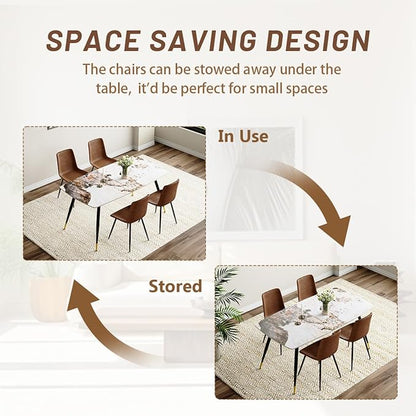 Modern Dining Table Set for 4, 62'' Sintered Stone Dining Table with 4 Chairs, Easy to Assemble