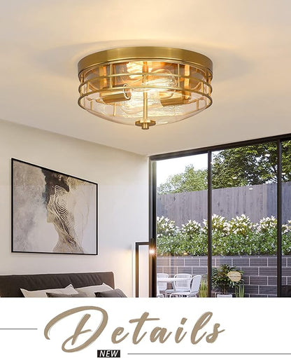 FEMILA Flush Mount Ceiling Light Fixture, 13" Modern Farmhouse Ceiling Light with Clear Glass and Brushed Gold Finish for Entryway Bedroom Kitchen Hallway,4FTJ55-F BG