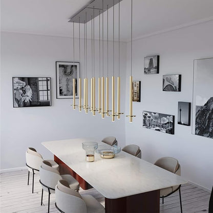 Draco 6 Pendant Lighting Brass – LED Hanging Light Fixture for Kitchen Island, Bar, Foyer – Equilateral Cluster of Mini Metal Rod Pipe Tube Cylinders – Dimmable, Adjustable Wire, Lamp Bulb Included