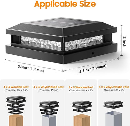 Solar Post Cap Lights 12 Pack, Upgraded Outdoor Fence Post Lights for 4x4 4.5x4.5 5x5 Vinyl/Wood Posts, Black Deck Posts Cap Light Solar Powered with Warm White/Cool White for Garden Patio Porch