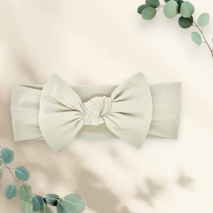 Baby Girl Headbands 0–6 Months – Newborn Infant Soft Cotton Handmade Bow Headband, Stretchy No Mark Baby Hair Accessoriess (Light Beige, 0-6 Month)