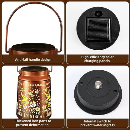 Solar Lanterns Outdoor Waterproof Gifts for Women Grandma Gifts for Mom Hummingbird Garden Decor Solar Hanging Lantern Metal for Patio Yard Festival Pathway Landscape