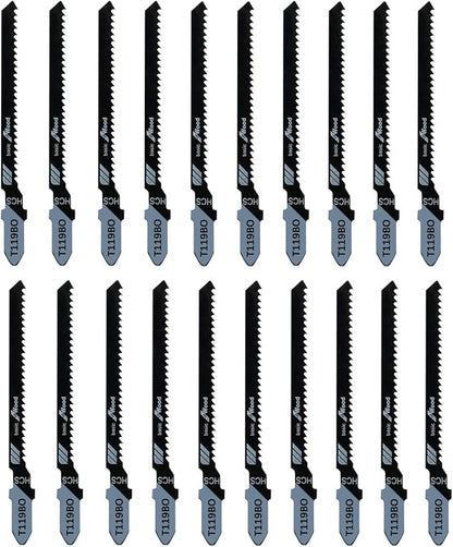 TAROSE 20-Piece T119BO 3 Inch 12 TPI Assorted T-Shank Scrolling Jig Saw Blades Set for Precision Cutting Wood