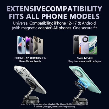 360° Adjustable Magnetic Phone Holder for ,iPhone 17 Pro Max, 16, 15, 14, 13, 12, Air Plus & More | Ideal for Cars, Kitchens, Bedrooms, Gyms & Other Locations | Secure, Versatile & Convenient