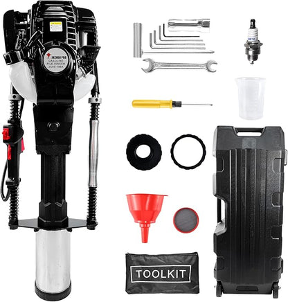 Gas Powered 4 Stroke T Post Driver Hammer Drills, 37.7CC Gasoline Engine Pile Driver, Gasoline Petrol Garden Fencing Tool Machine with 3 Post Driving Head, 49mm, 69mm, 100mm