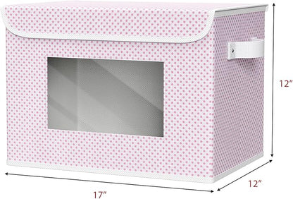 Univivi Fabric Foldable Storage Boxes [4-Pack] Large Collapsible Stackable Storage Bins with Lids, Closet Organizers and Storage Cube Basket for Home, Office, Bedroom (Pink, 17”x 12” x 12”)