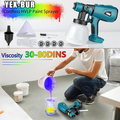 YEX-BUR Cordless Paint Sprayer for Makita 18V Battery, Handheld HVLP Spray Gun for Furniture Fence Cars Walls DIY Works House Painting(Battery Not Included)