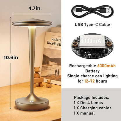YHT YHTCordlessTable Lamps Rechargeable, 6000mAh Battery Portable LED Touch Led Table Lamp, 3-Color Stepless Dimming & Memory Function, for Outdoor, Dinning, Patio, Restaurant, Kitchen (Bronze)