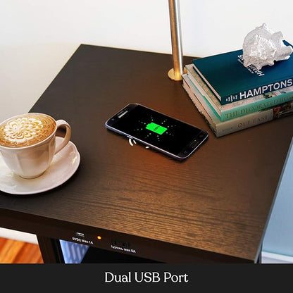 Brightech Madison w. Table & Lamp Combo, Desk Lamp with Wireless Charging Pad and USB Port, Bedside Reading Lamp, Nightstand Lamp with LED Bulb for Bedroom, Living Room, Office - Classic Black