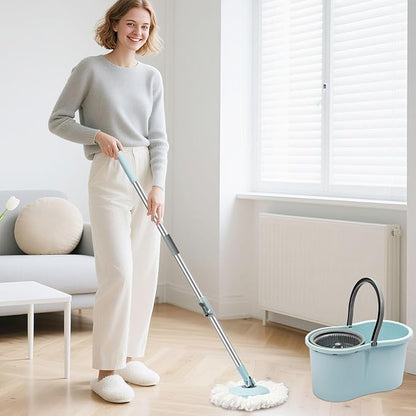 Spin Mop and Bucket with Wringer Set, 360° Spinning Mop Bucket System with 3 Microfiber Mop Replacement Heads and 50" Stainless Steel Adjustable Handle for Floor Cleaning (15QT)