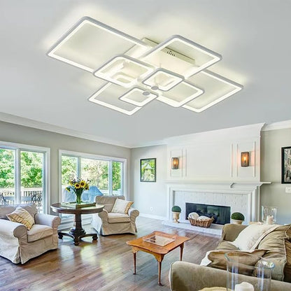 Modern LED Ceiling Light,41.7in White Modern LED Ceiling Light Dimmable for Living Room,8 Square Frame Acrylic with Remote Ceiling Lamps for Kitchen Bedroom Dining Room