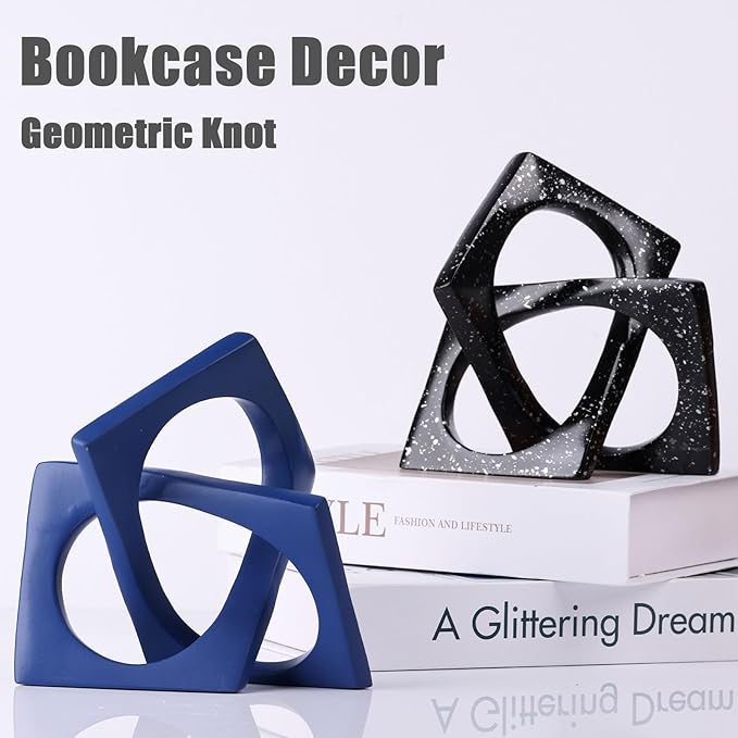 XMGZQ Navy Blue Knot Statue for Coffee Table Centerpiece Decor,Modern Abstract Art Geometric Sculpture and Figurines, Home Decor Accent,Cube Knick Knacks for Shelves,Bookshelf,Entryway,Floating