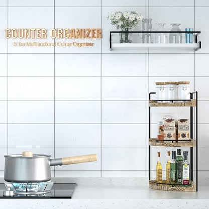 Corner Bathroom Counter Organizer, 3 Tier Bathroom Storage Countertop for Skincare, Sink Shelf for Kitchen Decor, Vanity, Dresser, Makeup, Gift(Rustic Brown)