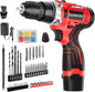 12V Cordless Drill Kit, Red, 2 Batteries & Fast Charger Included, Lightweight, 2-Speed Control, 3/8" Keyless Chuck, 24+1 Torque, LED Light for DIY Wood/Metal