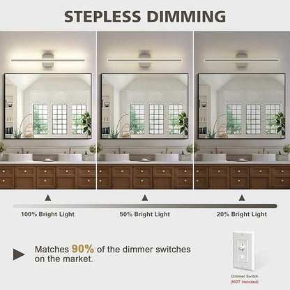 JUSHENG Brushed Nickel Vanity Lights for Bathroom, 5CCT Dimmable Vanity Light Bar, Modern LED Bathroom Lighting Fixtures Above Mirror 32'' Inch 24W