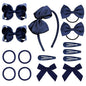 DEEKA Navy Blue Hair Accessories Set - 15 Pieces Uniform Hair Bows, Hair Clips, Headband, Hair Ties for Little Girls - Navy Blue