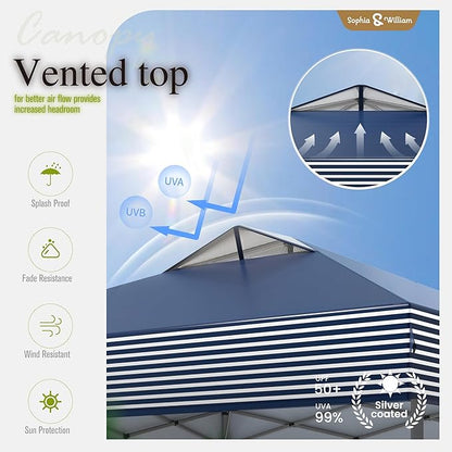 Sophia & William Canopy Tent Pop Up 10x10 ft One Person Push Set Up Tent, Outdoor Canopies Shelter Heavy Duty Straight Legs with 4 Sandbags & Guy Ropes, 1 Roller Bag & Storage Bag, 8 Stakes UPF50+