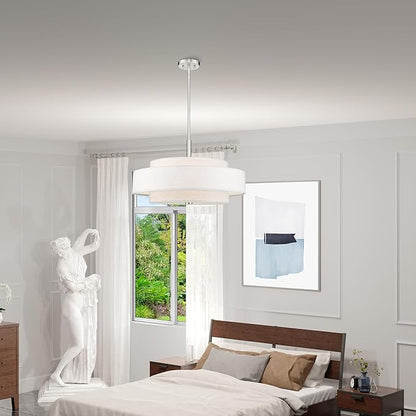Livex Lighting Fabric Shade 52138-91 Meridian 5 Light Brushed Nickel Pendant