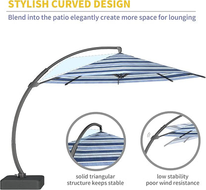 Kingdura 11ft Offset Cantilever Patio Umbrella with Base Included, Large Round Aluminum Outdoor Umbrella with 100% Acrylic Fabric, 360° Rotation & Infinite Tilt for Deck Pool Backyard, Blue Stripes