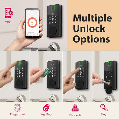 Smart Door Lock Deadbolt with Digital Keypad, Keyless Entry and Fingerprint Lock for Front Door, Bluetooth Electronic Lock with APP Control, Anti-Peeping Password
