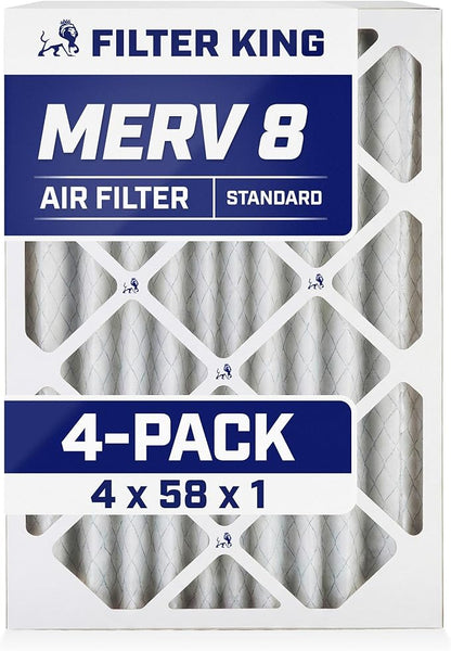 Filter King 4x58x1 Air Filter | 4-PACK | MERV 8 HVAC Pleated A/C Furnace Filters | MADE IN USA | Actual Size: 4 x 58 x .75"