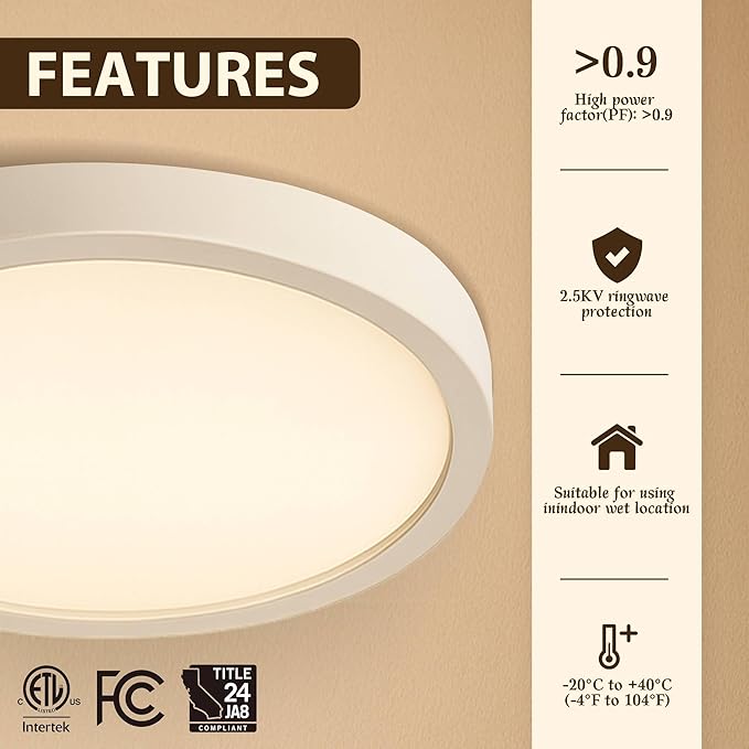 2 Pack 12 Inch LED Dimmable Flush Mount Ceiling Light Fixture, 24W 5CCT (2700K-5000K) Selectable Modern Ceiling Light Close to Ceiling Light,for Bedroom, Kitchen, Bathroom, Hallway