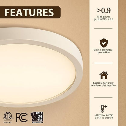 2 Pack 12 Inch LED Dimmable Flush Mount Ceiling Light Fixture, 24W 5CCT (2700K-5000K) Selectable Modern Ceiling Light Close to Ceiling Light,for Bedroom, Kitchen, Bathroom, Hallway