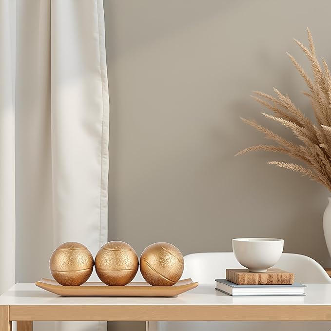 XMGZQ Small Decorative Tray and Orbs Balls Set,Gold Decorative Balls with Centerpiece Bowls for CoffeeTable,Living Room,TV Stand,Center Pieces Decoration for Table,Centro de Mesa de Comedor (Gold)