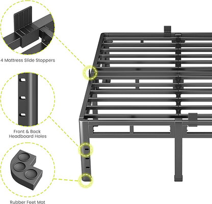 NKZ Queen Size Bed Frame 14 Inch, Metal Bed Frame & Box Spring 2 in 1 Platform with Round Corner Legs, 4000lbs Weight Capacity Reinforced Metal Frame, Headboard Hole, Noise-Free, Easy Assembly