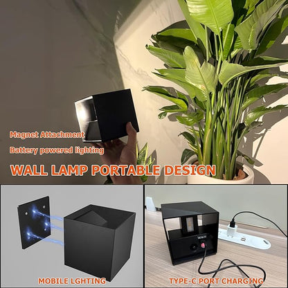 Motion Sensor Wall Light Up and Down, 2 Brightness Levels, IP65 Waterproof Wireless LED Indoor/Outdoor Wall Sconce, Battery Powered for Stairs Hallway Porch Patio, Black 2 Pack