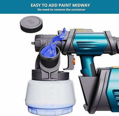Tilswall Paint Sprayer 800W HVLP Spray Paint Gun, Electric Paint Sprayer Gun with 4 Nozzles & 3 Patterns for House Painting Furniture Cabinets Fence Home Walls Shark 800 (Blue, 1300 ml)