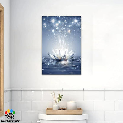 Zen White Lotus Flower Canvas Wall Art, Water Lily Bloom Picture, Lotus Flower Canvas Art Print, Calm Relax Poster, Meditation Spiritual Zen Flower Print for Yoga Spa Spiritual Room 24x36 inch