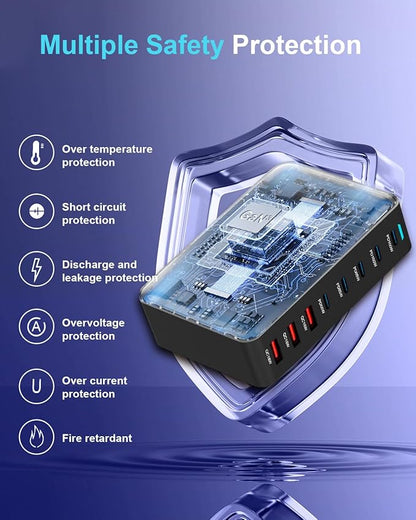 440W Fast USB C GAN Charger Block 8 Port Charging Station HUB Brick Dual PD PPS 100W Wall Charger Compatible with MacBook Pro/Air/All, iPad, iPhone 17/16/15/14/Pro Max, Android Devices etc
