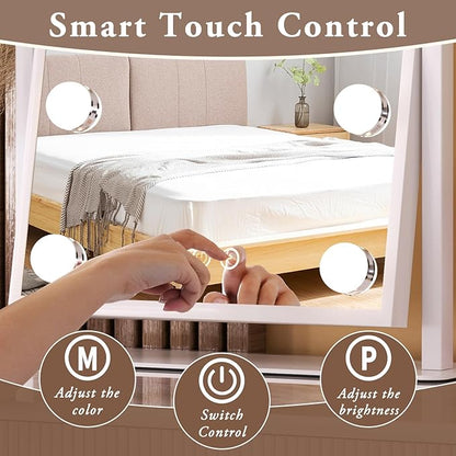Vanity Mirror with Lights, Lighted Makeup Mirror Hollywood Makeup Mirror with 9 Dimmable Bulbs and 3 Color Lighting Modes, Smart Touch Control, 360°Rotation