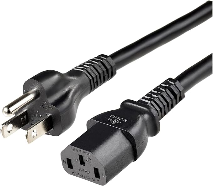 Amazon Basics PC Power Cord, 3 feet, AC Power Cord for Monitor, Computer, TV, 3 Prong, 18 AWG, 125 Volts, Black