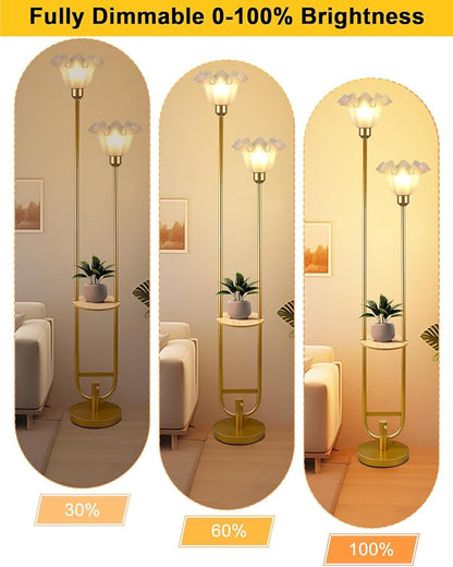 Lightdot Dimmable Flower Floor Lamp with Table for Living Room, Modern Mid Century Gold Metal Tall Standing Lamp for Bedroom/Sofa Beside/Corner Decor (Bulb Included)