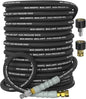 3/8" Pressure Washer Hose 100FT 4800 PSI, Kink Resistant Steel Braided Layer & NonMarking Rubber for Hot/Cold Water, High Power Washer Hose With 3/8 Inch Quick Connect & M22 Fitting, Black