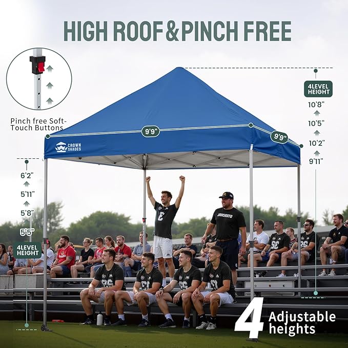 CROWN SHADES 10x10 Heavy Duty Canopy - Premium Pop Up Canopy Tent - Extra Sun Shade Protection with 400D Strength Oxford Fabric - Great for Trade Shows, Events, Tailgates & Commercial Use, Blue