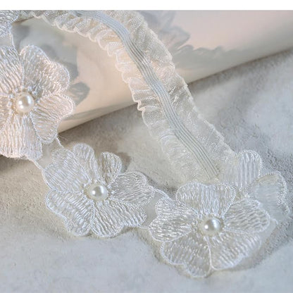 Baby Girls Flower Headbands Cute Kids Christening Headband Soft Lace Hairbands Floral Crown Newborn Infant Toddlers Hair Accessories for Birthday Party Photography(White Flower)