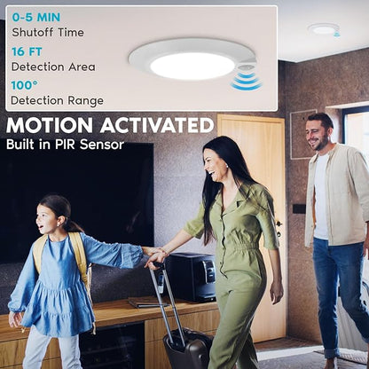 LUXRITE 6 Inch LED Motion Sensor Ceiling Light, CRI 90, 3CCT 3000K 4000K 5000K, Adjustable Detection Range and Timer, 13W, 1050LM, Dimmable Flush Mount Light Fixture, 120V, Energy Star, ETL Listed
