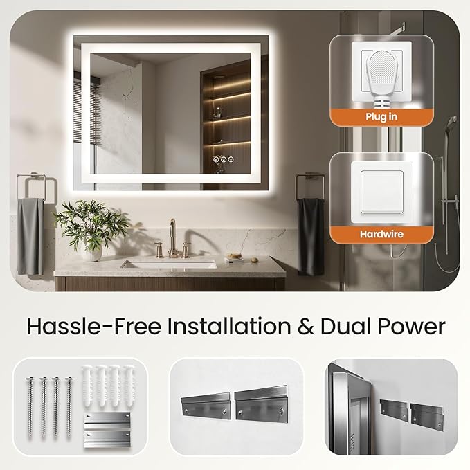 20X28 LED Bathroom Mirror with Lights, Anti-Fog, Dimmable - Lighted Bathroom Vanity Mirror with Front & Back Light, 3 Color Temperatures, Memory Function, Tempered Glass (Horizontal/Vertical)