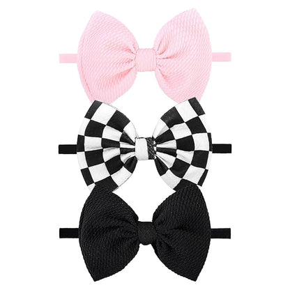 YanJie 3PCS 4.5’’ Checkered Bows for Baby Girls Headbands Pink Headband Black Hair Accessories for Girls Newborn Girl Clothes Baby Girl Outfits